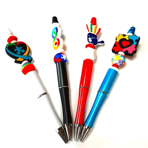 Set Of 4 Autism Awareness Beadable Ink Pens - Picture 1 of 3